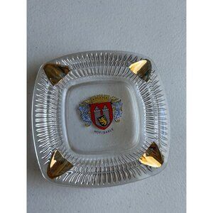 Vintage Hof/Saale Glass Ashtray Gold Trimmed With Crest Design Collectible